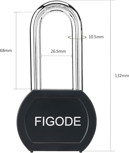 Miniatura 6 de Candado de acero sólido cubierto negro con llave, cerradura resistente de alta seguridad, 2-34 pulgadas de ancho, grillete de acero endurecido de