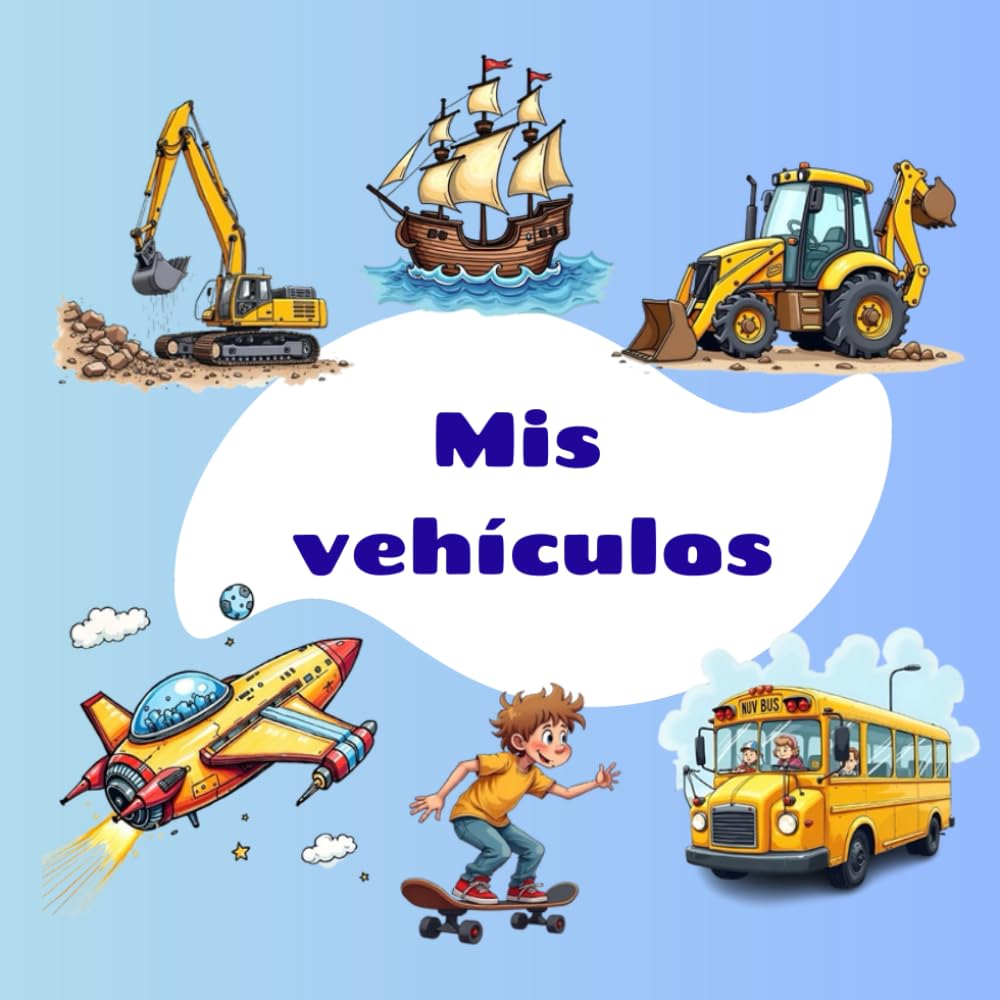 Mi vehículos para niños: coches, camiones, tractores, vehículos de construcción, excavadoras, aviones, barcos, cohetes y mucho más. Imágenes sencillas y lindas para niños.