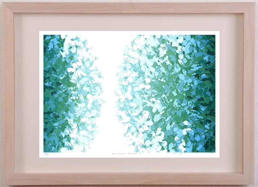 額付きシルクスクリーン応用絵画　title「陽はまた昇ニャンコ」 Amazon | 吉村明子 「Brilliant bloom 1」 花 絵画 シルク