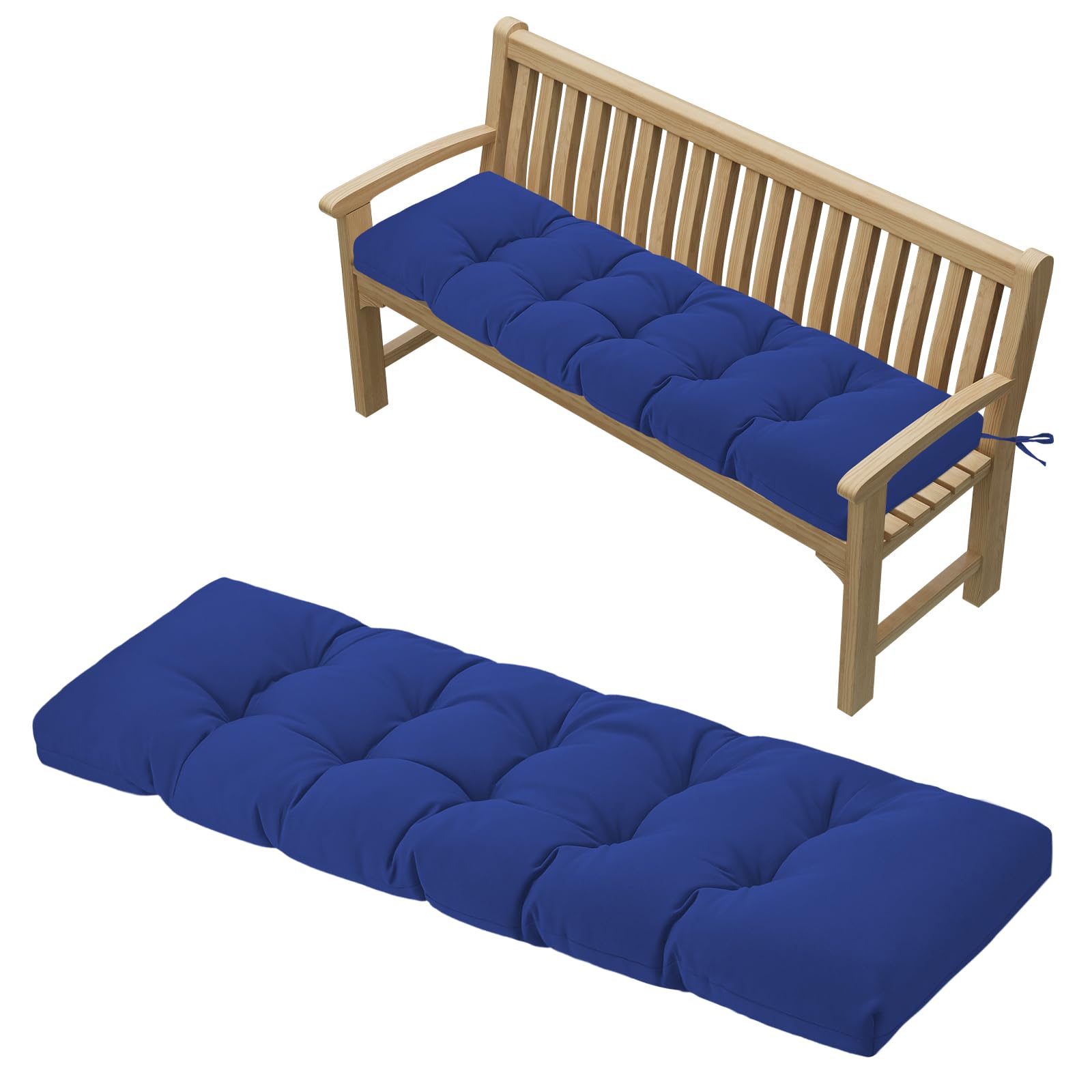 PRIMEPATIO Outdoor Garden Bench Cushion, 8cm Thick Tufted Waterproof Long Bench Seat Pad with Ties, Replacement Cushion for Patio, Lawn & 3 Seater Loveseat Furniture, 143x52cm, Dark Grey — view 10