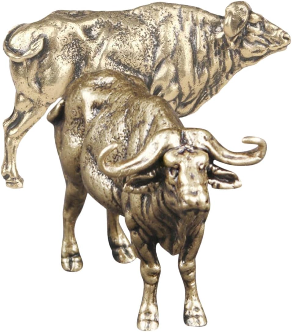 FAVOMOTO 2pcs Solid Brass Yak Figurines Vintage Desktop Decor Miniature Brass Animal Statues Collectible Ornaments for Home Office Decoration