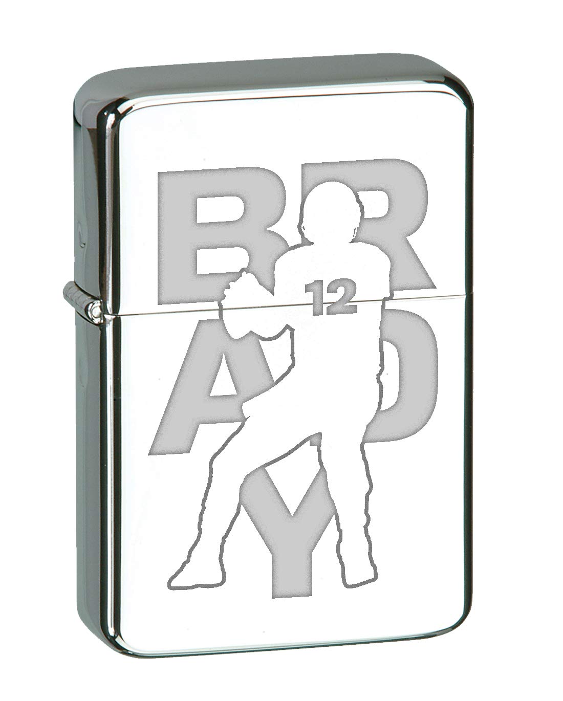 Football Sports Athletic Player Laser Engraved Vector KGM Thunderbird Vintage Lighter - High Polish Chrome (Brady #12)