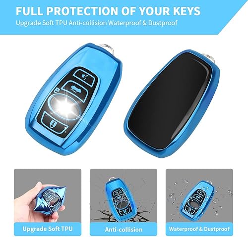 Miniatura 3 de QBUC Funda para llavero Subaru con llavero de cuero, apta para Forester Crosstrek Outback Ascent Impreza Legacy Subaru de 4 botones (azul)
