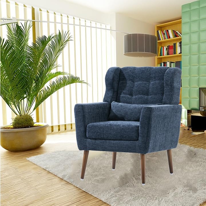 Sillón moderno chenille plegable azul oscuro miniatura 3
