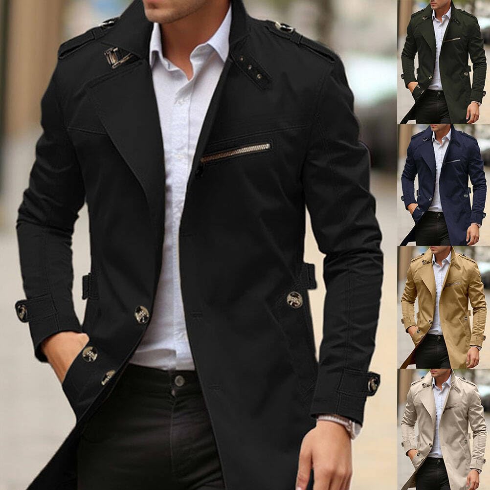 Manteau Homme Trench-Coat Classique Pardessus Coupe Vent Parka Veste Long Trench-Coat Slim Fit Manteaux Blouson Homme Windbreaker Coupe Ajustée Grande Taille