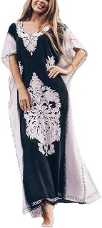 Bsubseach Women Loose Floral Print Swimsuit Cover Up Swimwear V Neck Half Sleeve Bikini Beach Kaftan Dress