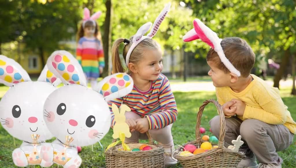 6Pcs Jumbo Bunny Easter Balloons - 28.7" Bunnies Spotted Mylar Party Balloon Decoration - Easter Animal Bunny Rabbit Jungle Farm Theme Party Birthday Baby Shower Balloons