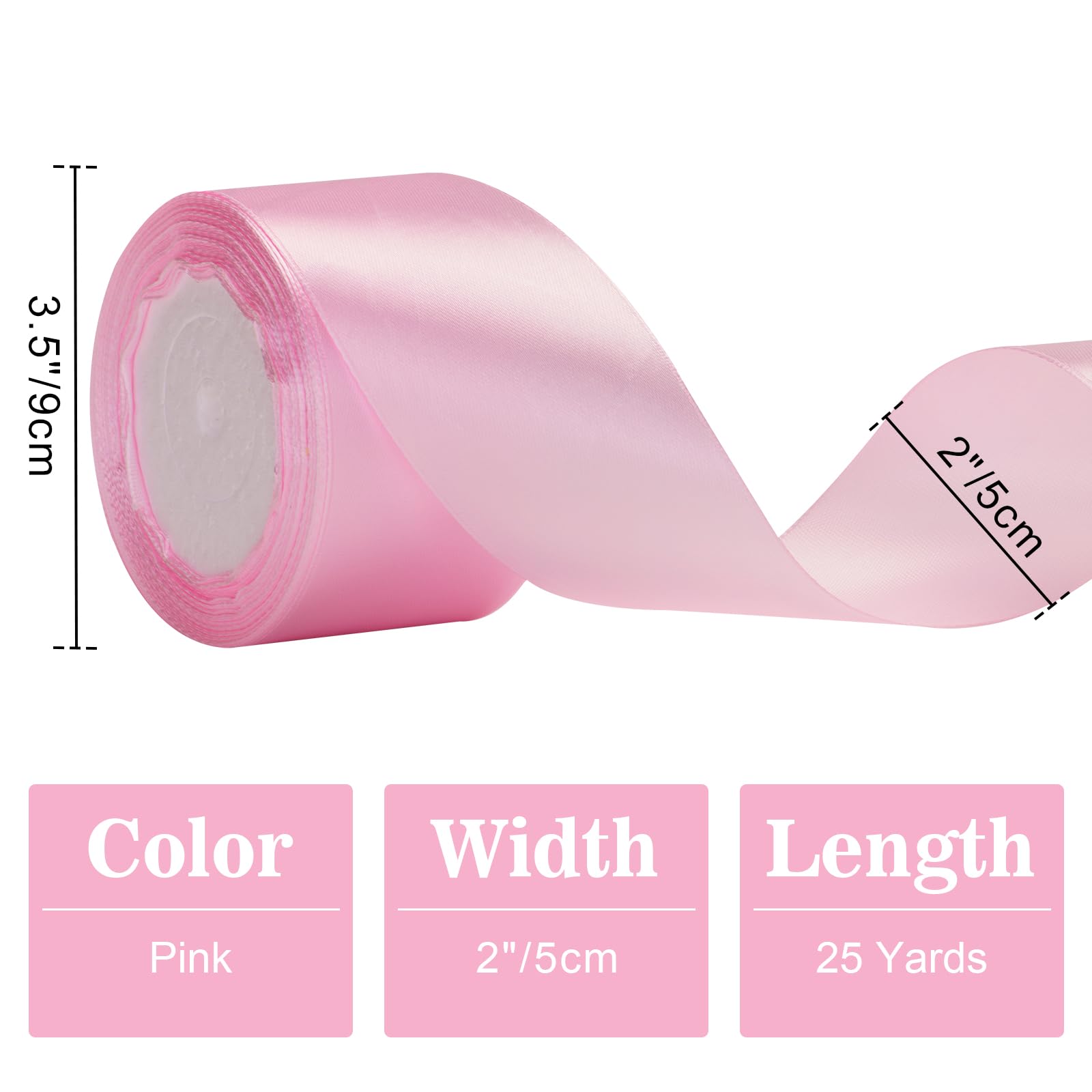 G2PLUS Pink Satin Ribbons 50mm: 22M Wide Fabric Ribbons for Gift Wrapping Crafting, Wedding Decoration, 50mm-22m-1pc - Image 2