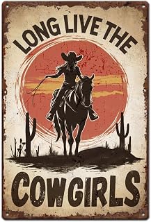 SUPERDANT Western Cowgirls Metal Signs Long Live the Cowgirl Western Vintage Tin Signs Vintage Wall Art Retro Decor for Bar Garage Man Cave Farmhouse Living Room Bedroom Retro Metal Decor