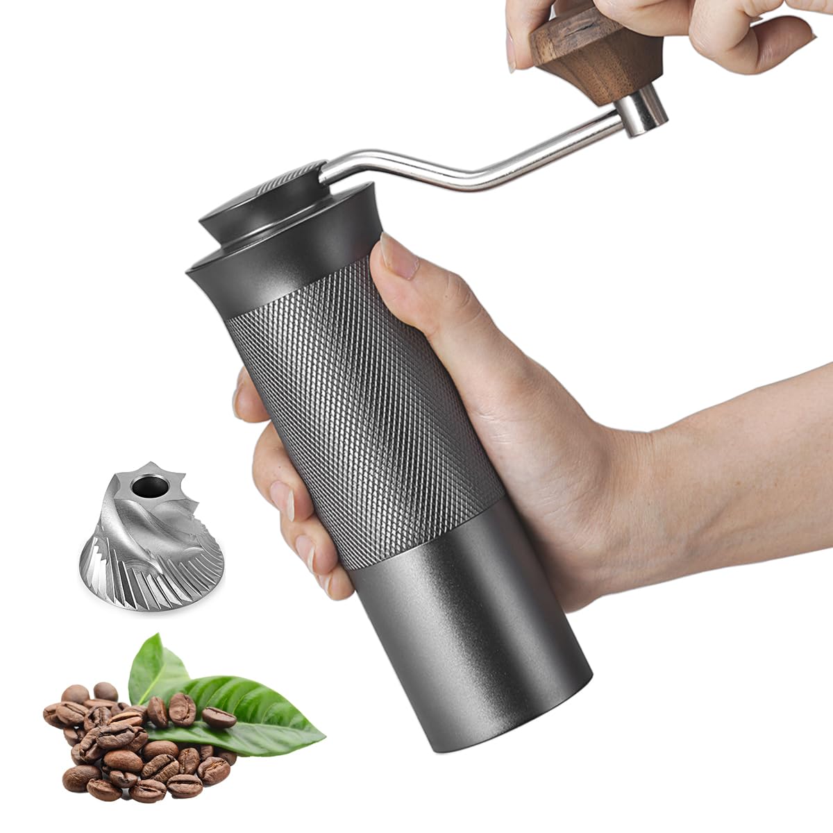 Manual Coffee Grinder with Stainless Steel Conical Burr, Double Bearing Positioning, Adjustable Setting, for Espresso to French Press, Portable Espresso Grinder for Camping or Travel.