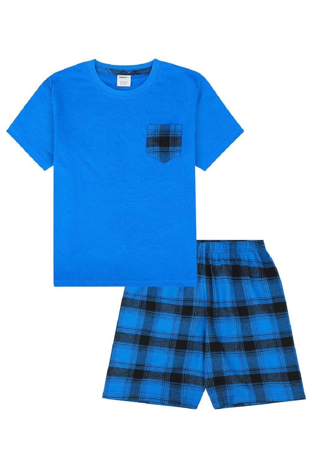 Thepyjamafactory Boys Blue Short Tartan Check Shorts Pyjama Set Pjs For Kids (13-14 Years)