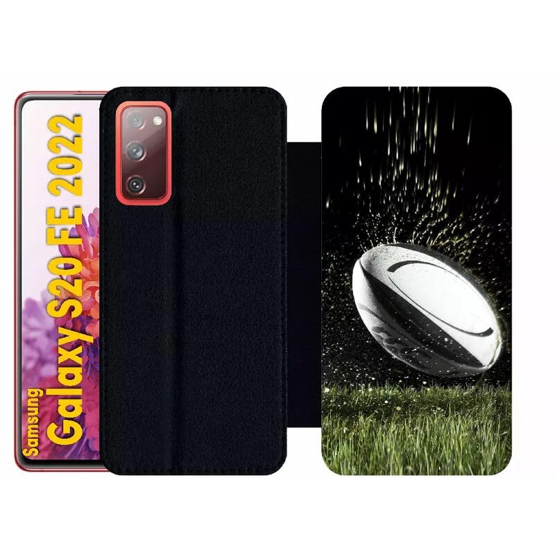 Protegez votre Galaxy S20 FE 2022 avec cet etui a rabat noir motif ballon de rugby