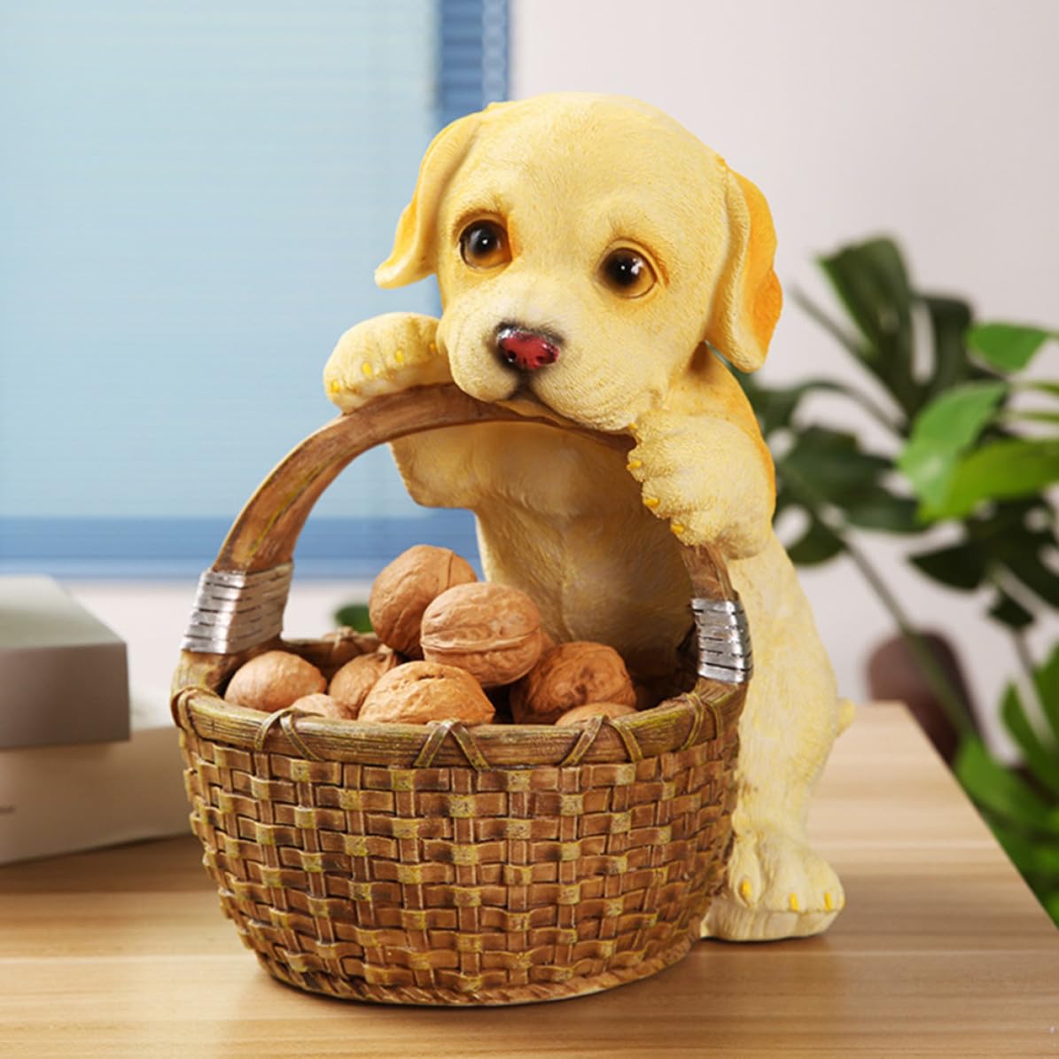 Cesta Decorativa Estatua de Perro, Resina Naranja, Llaves