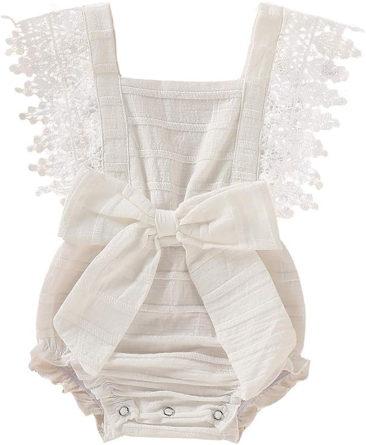 Carolui Baby ClothesCarolui Newborn Baby Girls Romper Bowknot Lace Ruffle Backless Princess Jumpsuit Sunsuit
