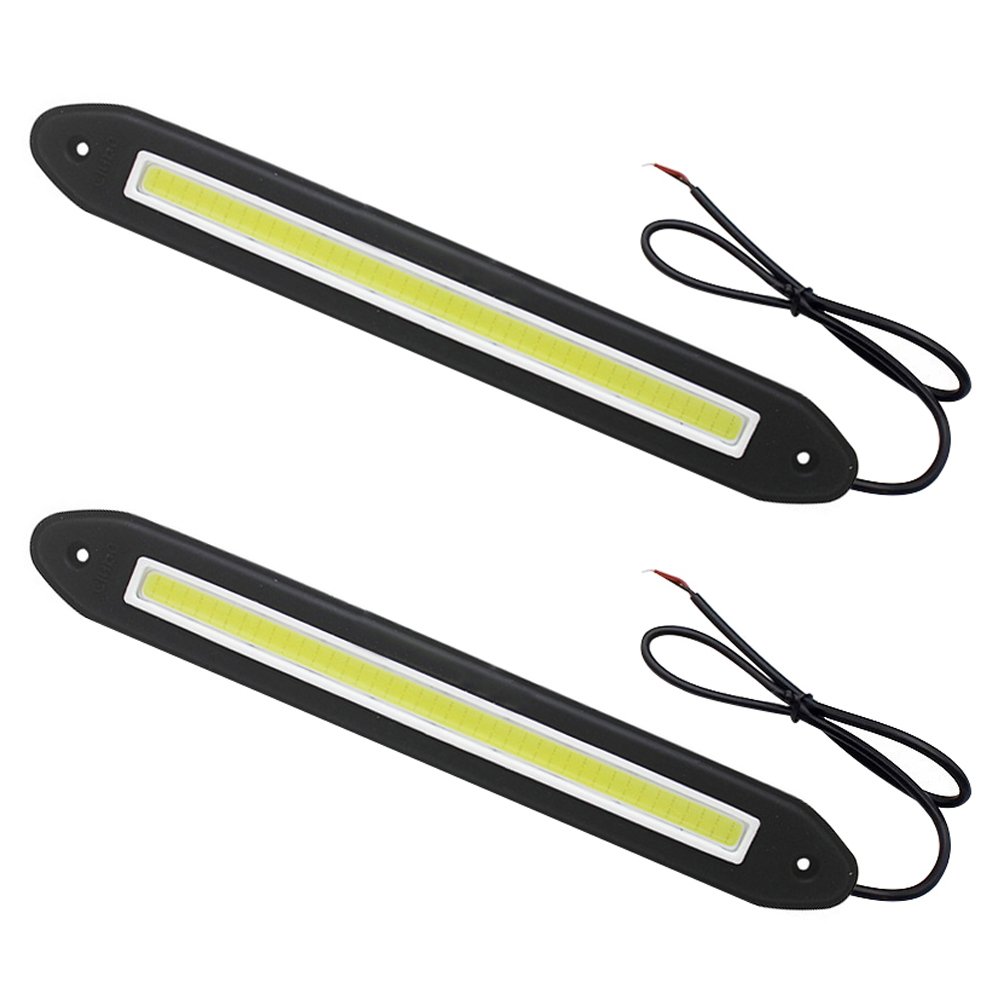 TABEN 2pcs/Set 640Lm Waterproof IP67 Rubber Soft Flexible 5W 12V Flip Slim Chip COB LEDs DRL Daylight Driving Light Daytime Running Light For Car Vehicle Universal (Straight Line, White)