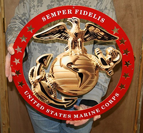 Photosteel USMC Round Large Metal Wall Emblem Sign Semper Fi 19 x 19