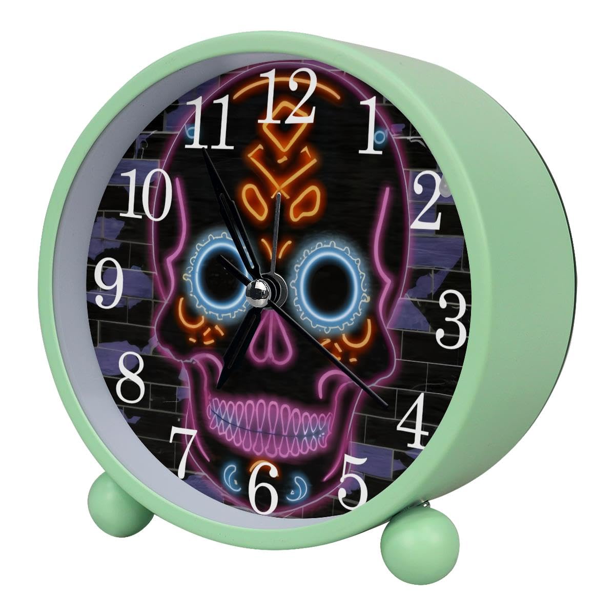 Luoweisi Alarm Clock Neon Skull, Silent Non-Ticking with Night Light