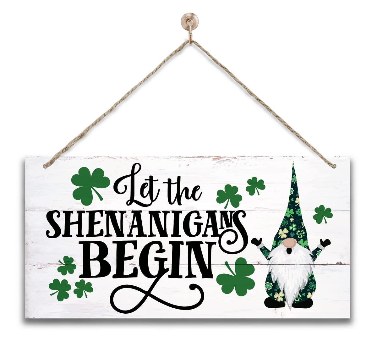 St. Patrick's Day Gnome Wood Sign - 'Let the Shenanigans Begin' - Hanging Wall Art, Irish Home Decor