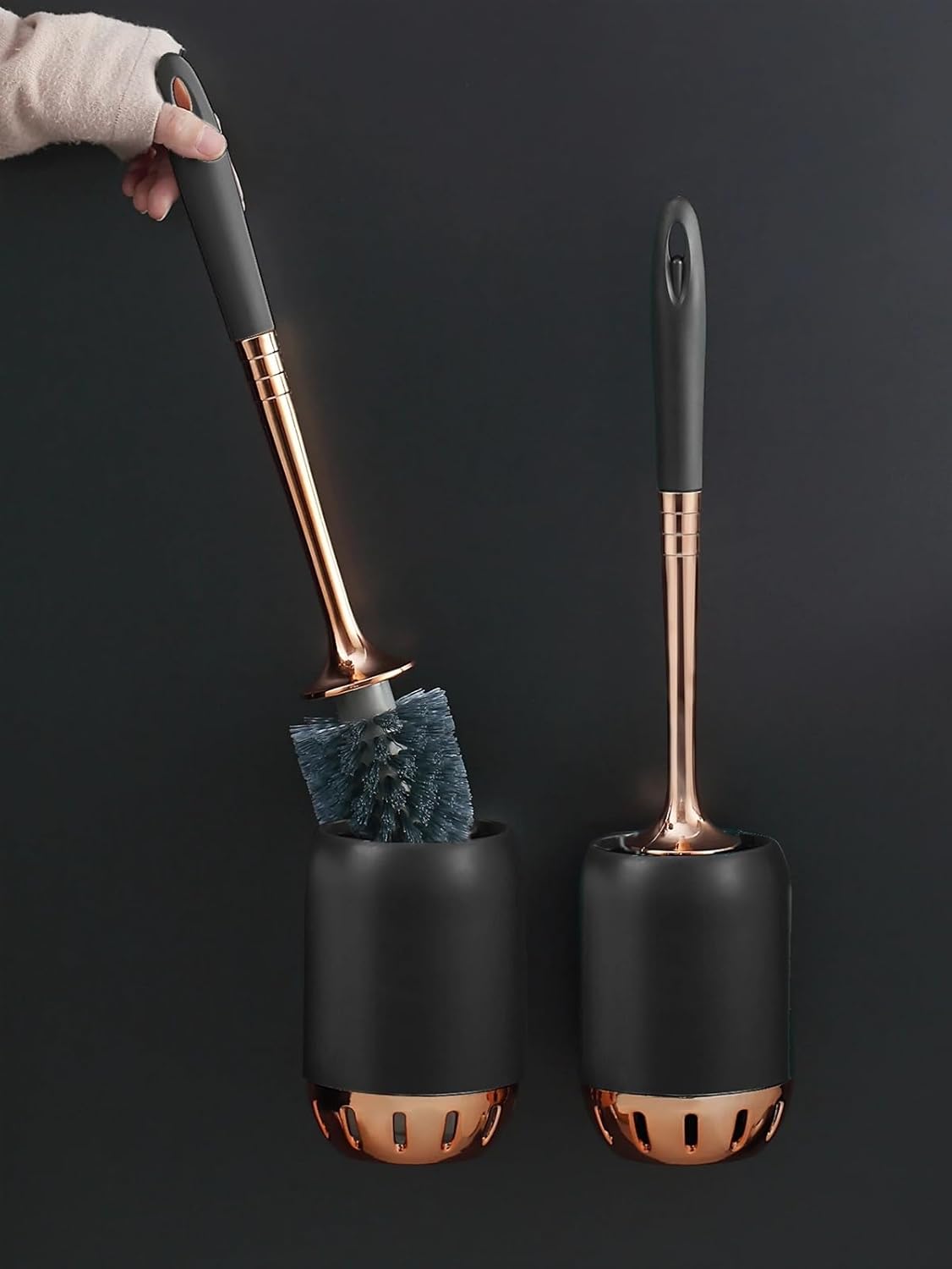 Wall Hanging Toilet Brush with Holder WC Long Handle Cleaning Brush Detachable No Dead Angle Cleaner Bathroom Tools(Gray)