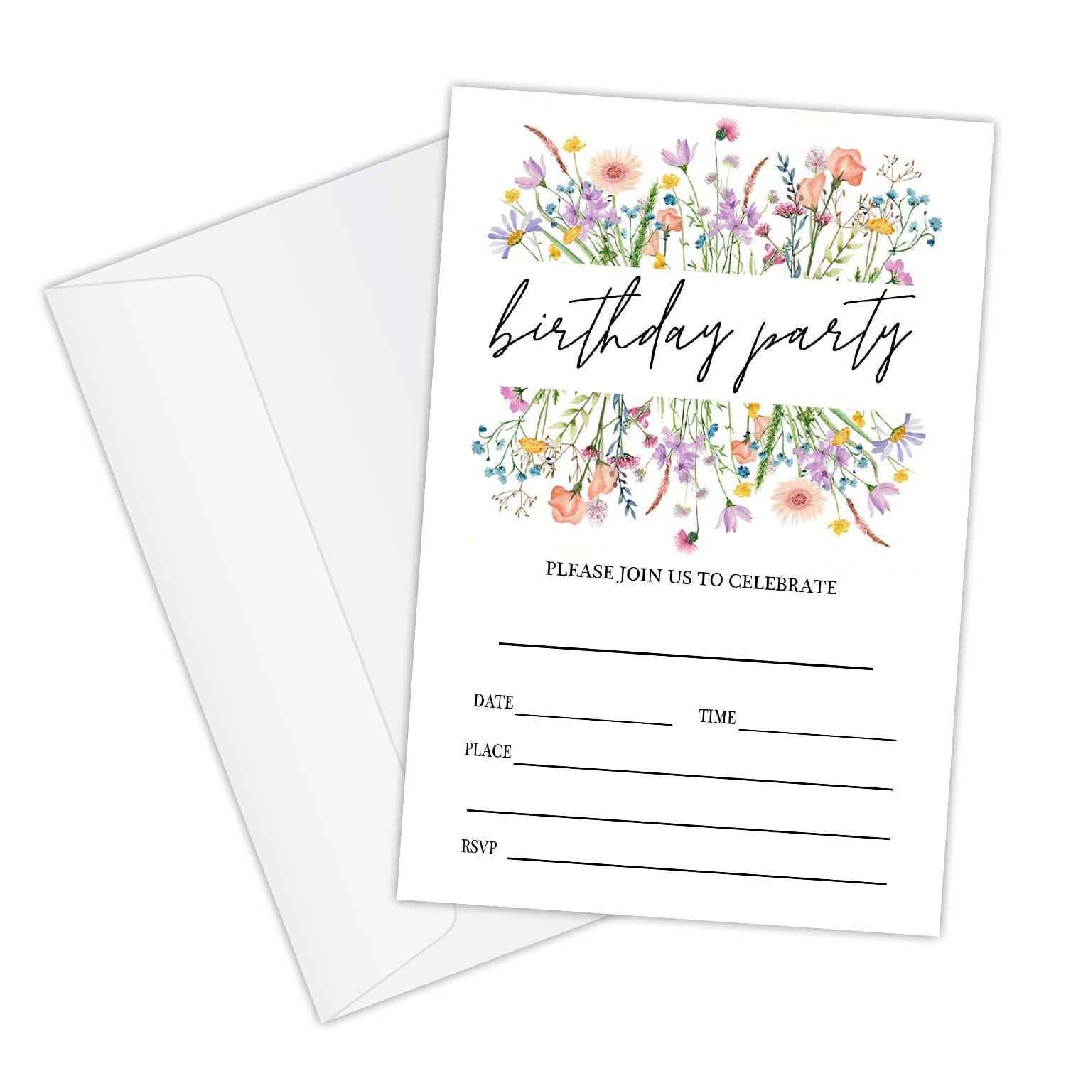 GaNiao Wildflower Birthday Invitations with Envelopes, 20 PCS Wildflower Birthday Party Invitations for Girls Sister Bestie Spring Birthday Party