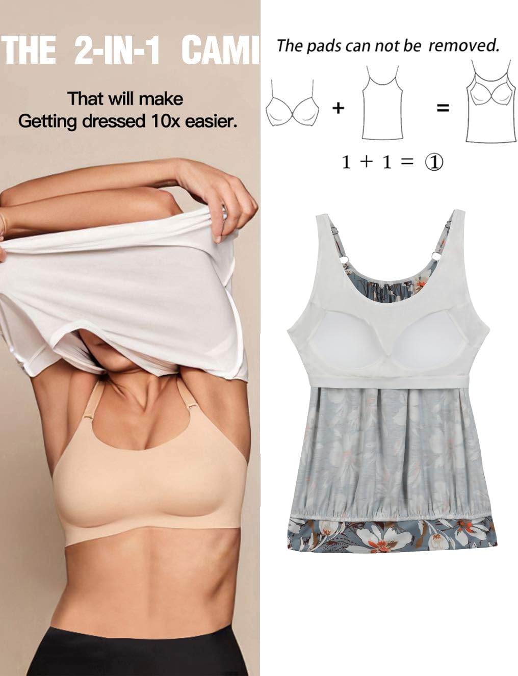 ANYFITTING Women Tank Top with Built in Bra Wide Strap Camisole Blouse Padded Shirt Summer Sleeveless Yoga Top Blouson Tee - Image 2