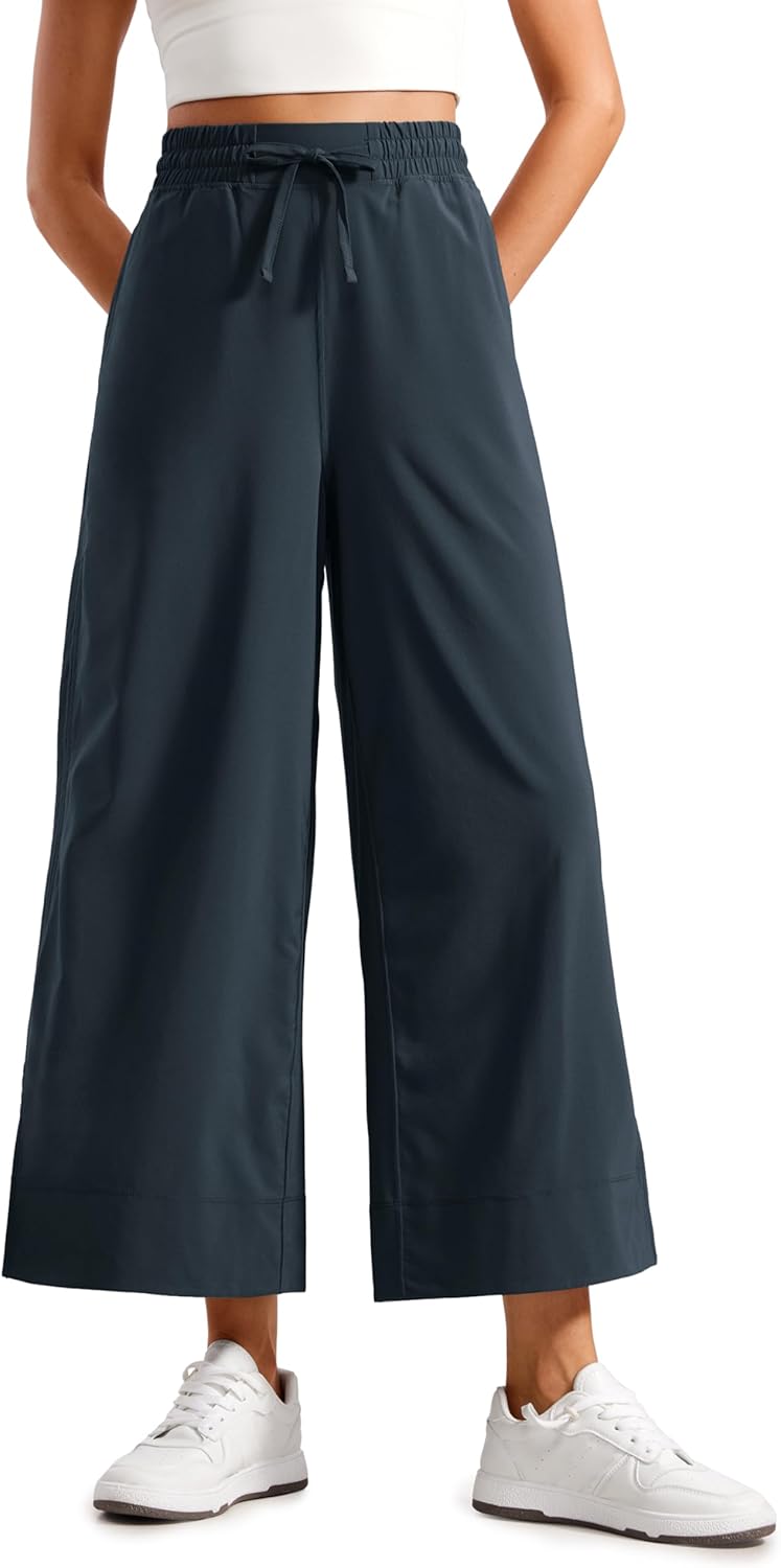 CRZ YOGA Lightweight Wide Leg Cropped Pants for Women 25" - Casual Travel Work Sweatpants Summer