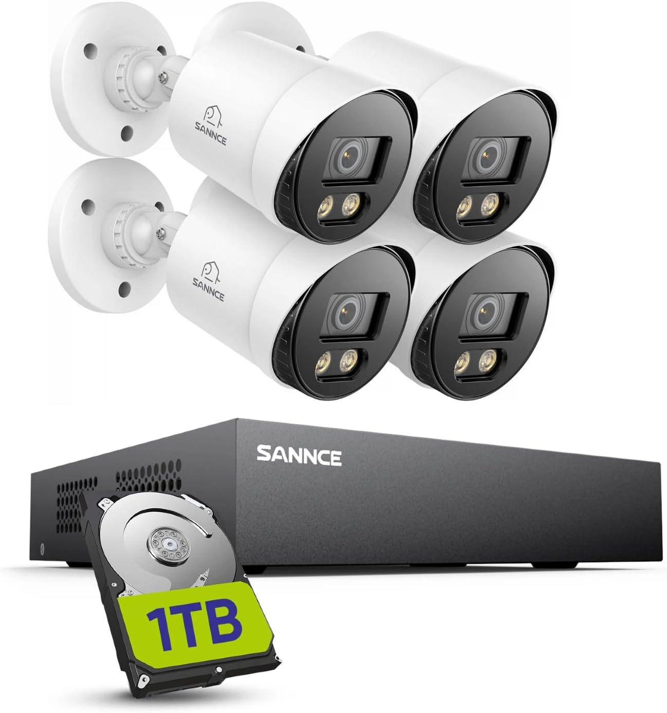 SANNCE 8-Channel 1080P Wired Home Surveillance Security Camera System Full Color Night Vision Security Camera 4pcs