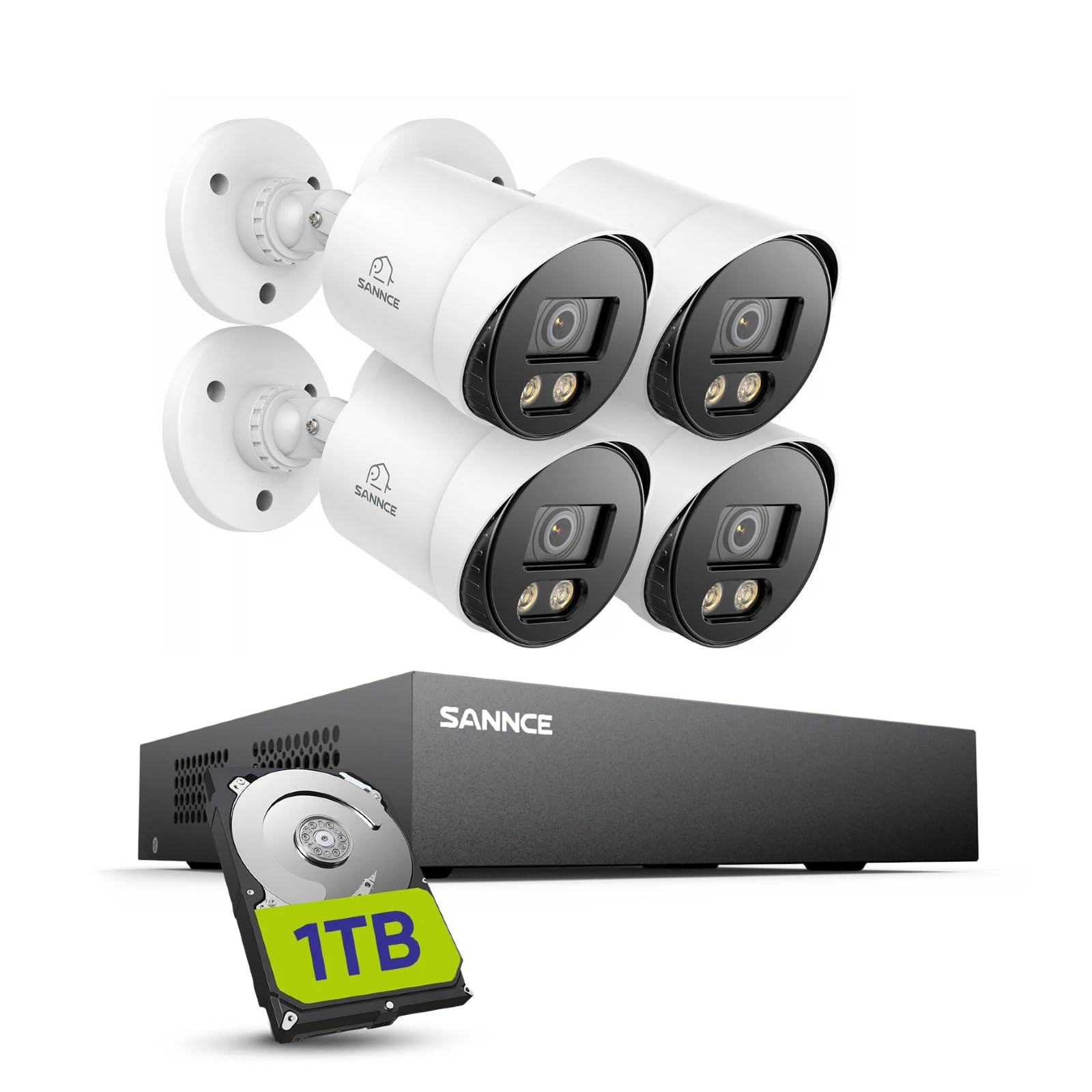 SANNCE 8-Channel 1080P Wired Home Surveillance Security Camera System Full Color Night Vision Security Camera 4pcs