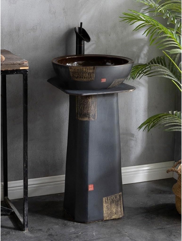 Pedestal Sinks Park Outdoor Wash Basin Courtyard Column Integrated Floor-Standing Bathroom Sink (A)