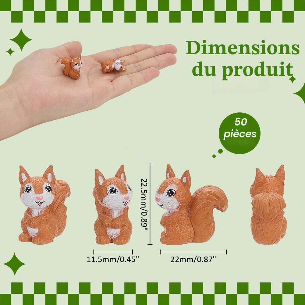 50 Mini Écureuil Miniature en Résine Figurine d'animal de la Forêt 22x11.5x22.5mm Accessoires de Jardin Décorations