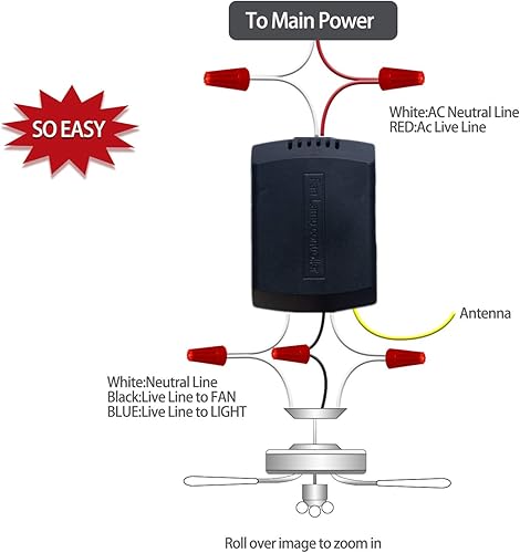 Miniatura 4 de Paquete de 2 kits de control remoto de ventilador, receptor de tamaño pequeño, ventilador de techo, control remoto para HunterHarbor