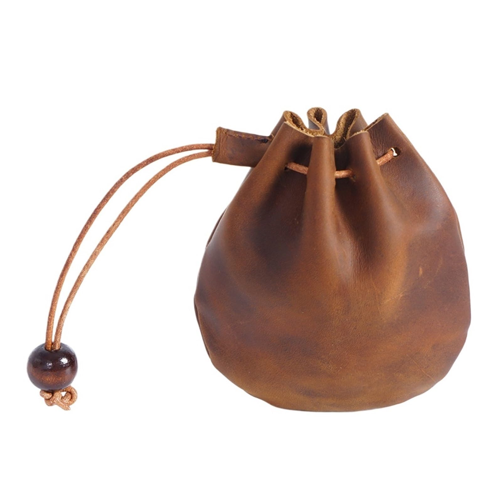 AYWTIUN Leather Drawstring Pouch Handmade Leather Unisex Coin Purse Cow Coins Money Pocket Wallet Drawstring Storage Bag
