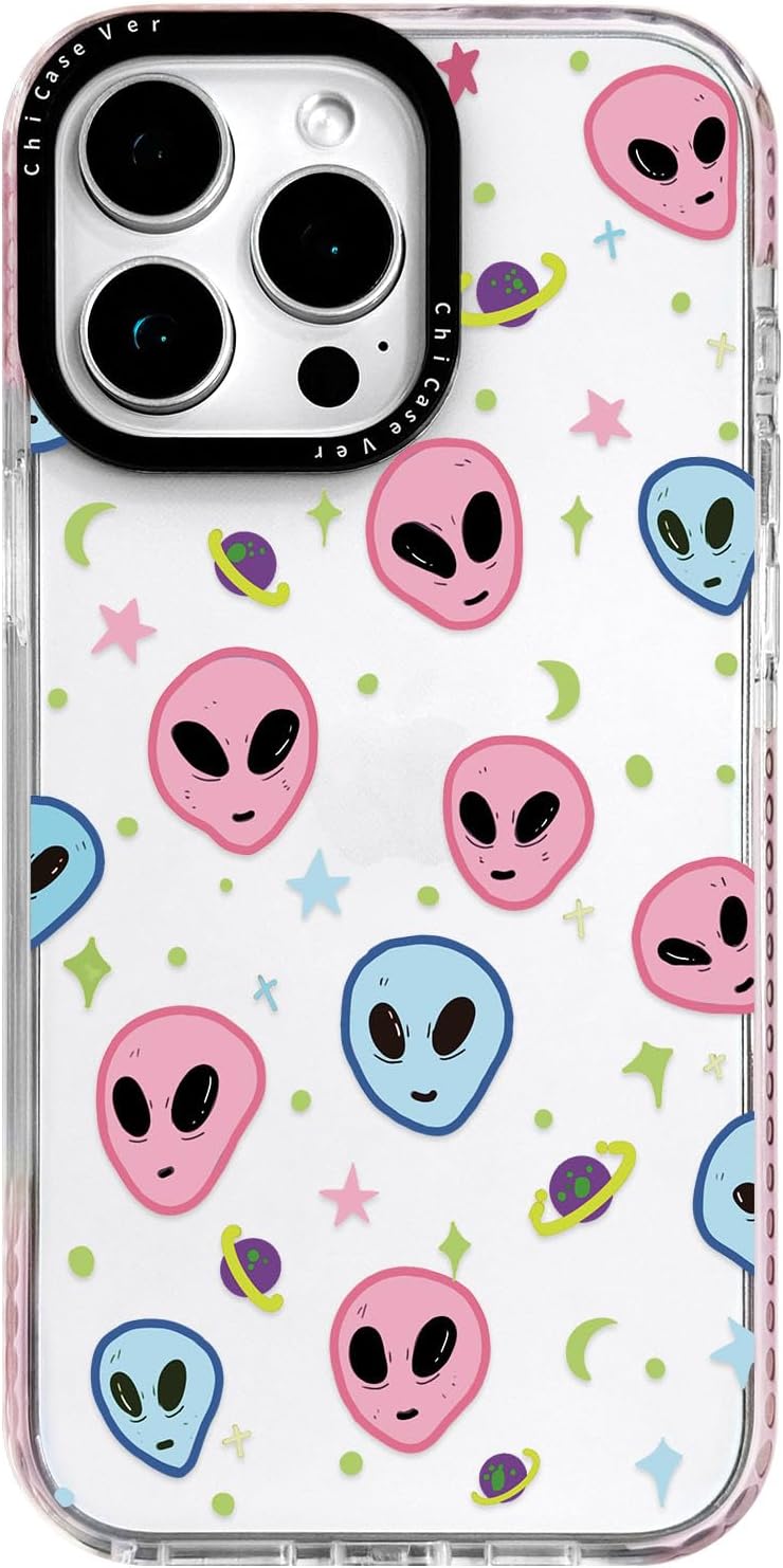 for iPhone 16 Pro Max Case, Cute Alien Pattern with Cosmic Stars & Moons, Military-Grade Drop Protection, Cute Soft Slim TPU Protective Cover with Camera Protection for Women & Girls