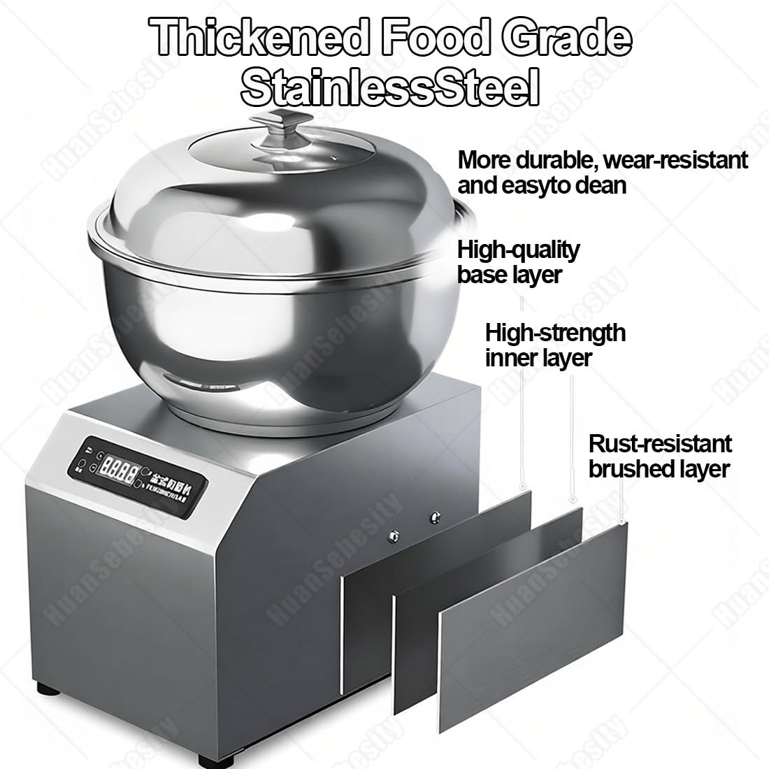 Impastatrice in Acciaio Inossidabile,Impastatrice Commerciale 2200w,8kg Miscelatore Acciaio Inox con 3 Impostazioni Temperatura E Timer 30 Minuti,per Pizzeria E Panetteria 5kg