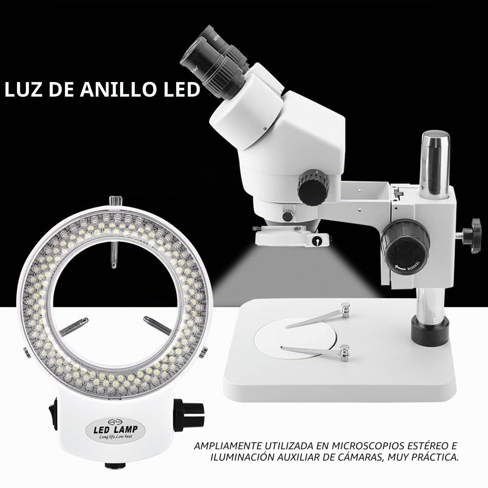 Cámara de microscopio 144 Perlas LED Fuente de luz Brillo Ajustable Lámpara anular (#01)