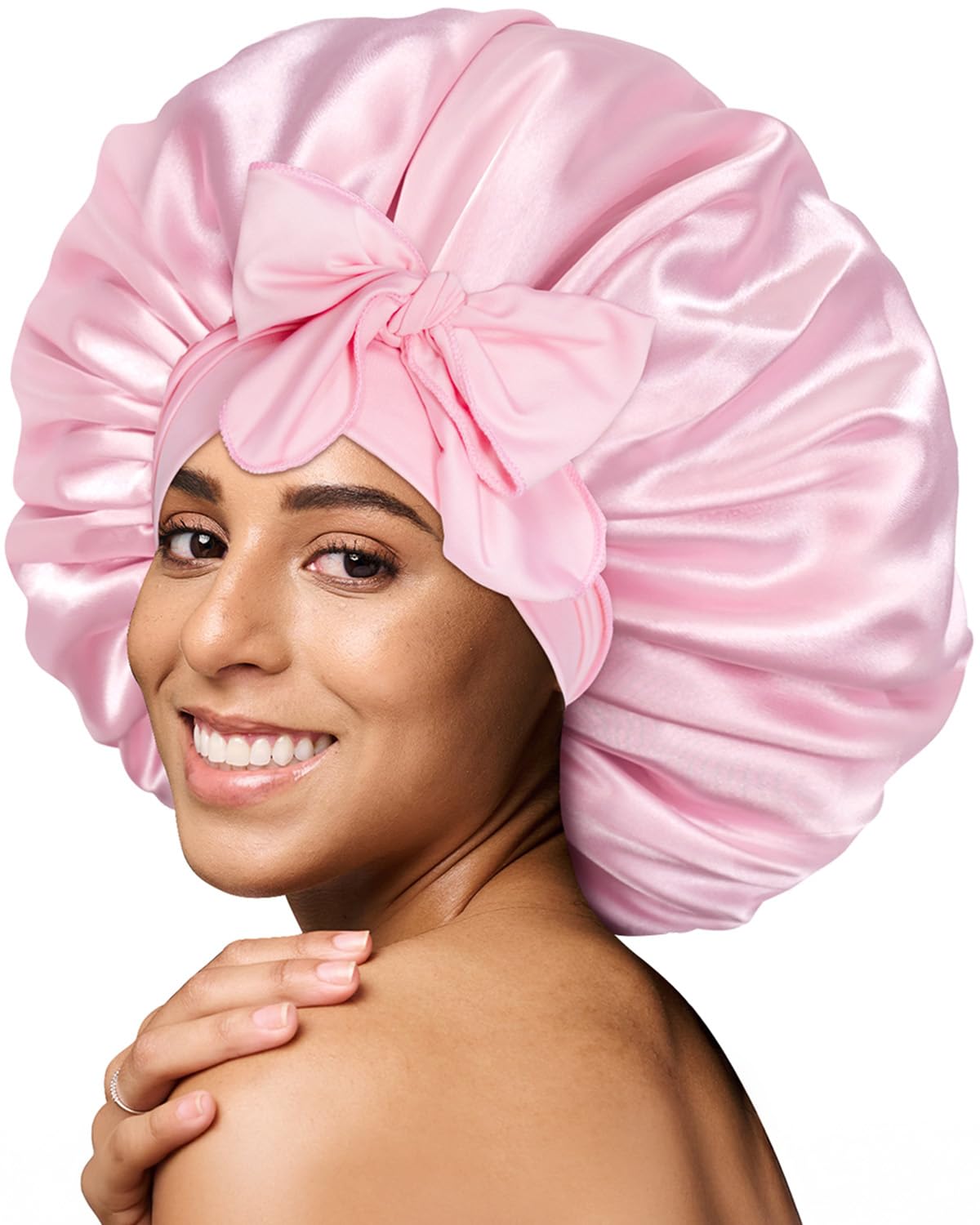 BONNET QUEENSilk Bonnet for Sleeping Women Satin Bonnet Double Layer Reversible Satin Lined Hair Bonnet for Curly Hair Night Sleep Cap with Tie Band