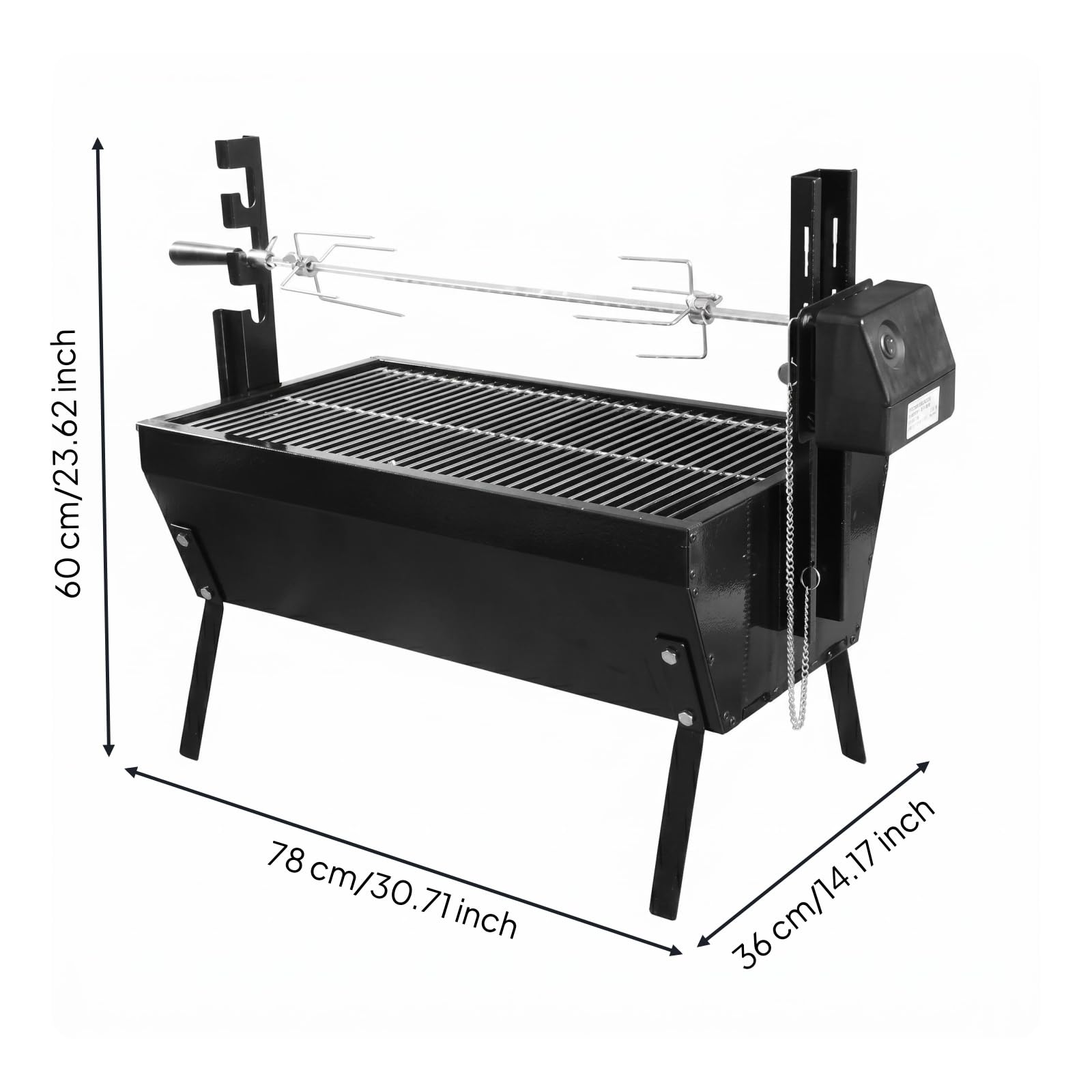 Przenośny grill na węgiel drzewny z wentylowanym rożnem, zasilany bateriami, łatwy w użyciu, idealny do gotowania na świeżym powietrzu i grillowania, trwałe malowane wykończenie, idealny na spotkania