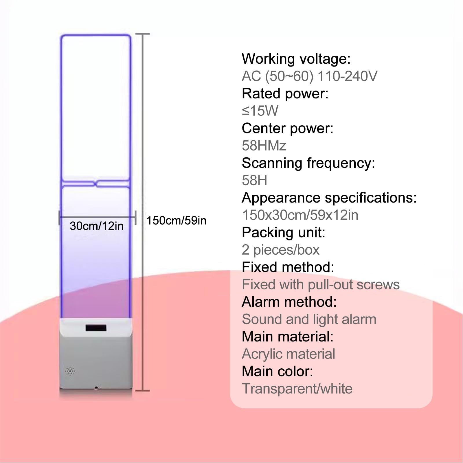 Équipement Antivol pour Vente au Détail, Tour D'étiquettes de Sécurité, Système EAS 58 kHz, Affichage Sonore et Lumineux, 110V-220V, Acrylique Cristal, pour Supermarchés et Magasins de Vêtements