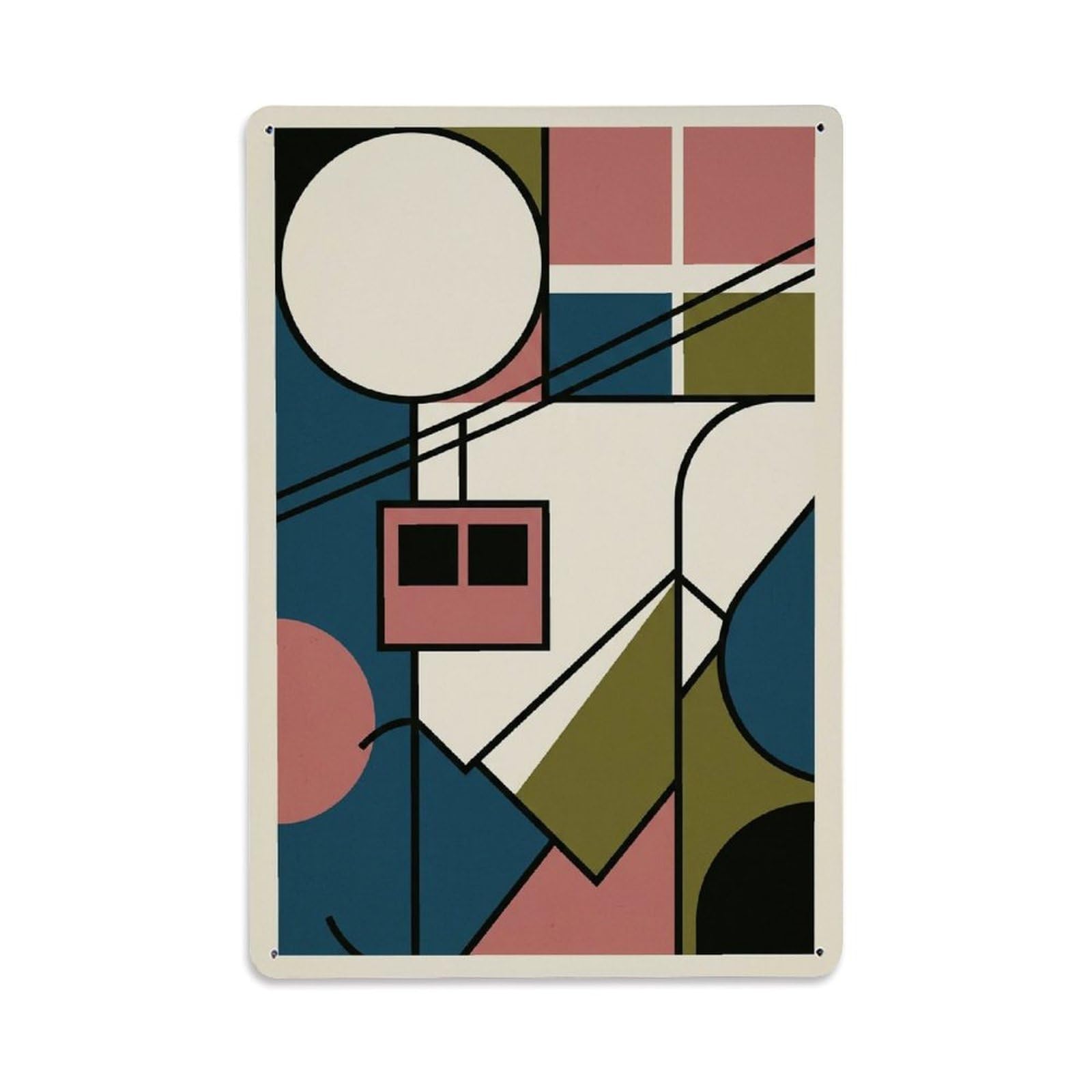 Gondola Cabin Color Block Landscape Cream Background Metal Tin Sign Plaque Wall Decor for Cafe, Man Cave, Club Bar, Office, Home Garden Round Metal Poster 8x12Inch