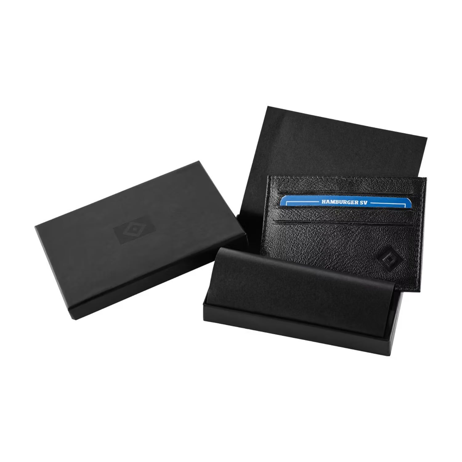 Hamburger SV HSV Kartenetui „Raute“ – Offizieller Fanartikel – Schwarzes Etui mit geprägter HSV-Raute – 100% Leder – 6 Kartenfächer – inkl. Geschenkbox – kompakt & elegant