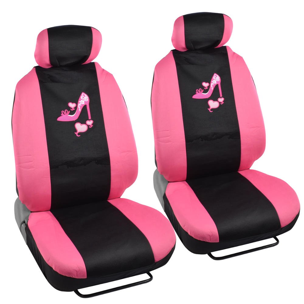 Lady High Heel Shoe Seat Covers for Car w/ Triple Pink Hearts Auto Accessories Interior Car Truck SUV Combo Kit Gift Set - 9PC