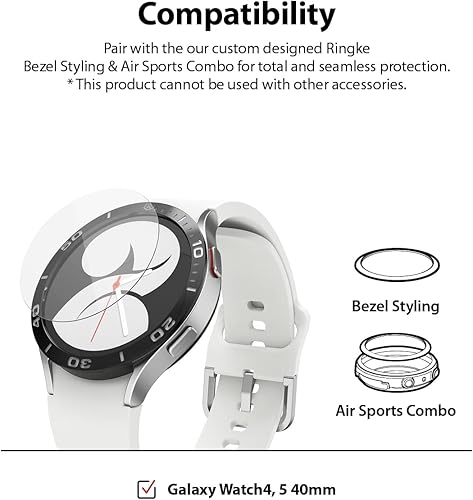 Miniatura 5 de Ringke Vidrio para bisel [4 unidades] Compatible con Samsung Galaxy Watch 4 Protector de pantalla (1.575 pulgadas), vidrio templado, dureza 9H,