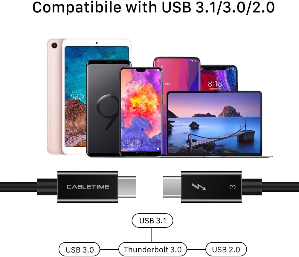 Buу 1 gеt 1 CABLETIME Thunderbolt 3 Cable 40Gpbs/100W/5A, USB C Cable Compatible with New MacBook Pro, ThinkPad Yoga, Alienware 17 and More (2.6FT/0.7M)
