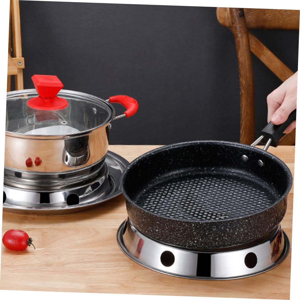 YARNOW Supporto Pentole Rotondo in Acciaio Inox Doppio Strato 11.8 Pollici Antiscivolo Sottopentola Isolante Termico Per Pentola Wok E Padelle Cucina