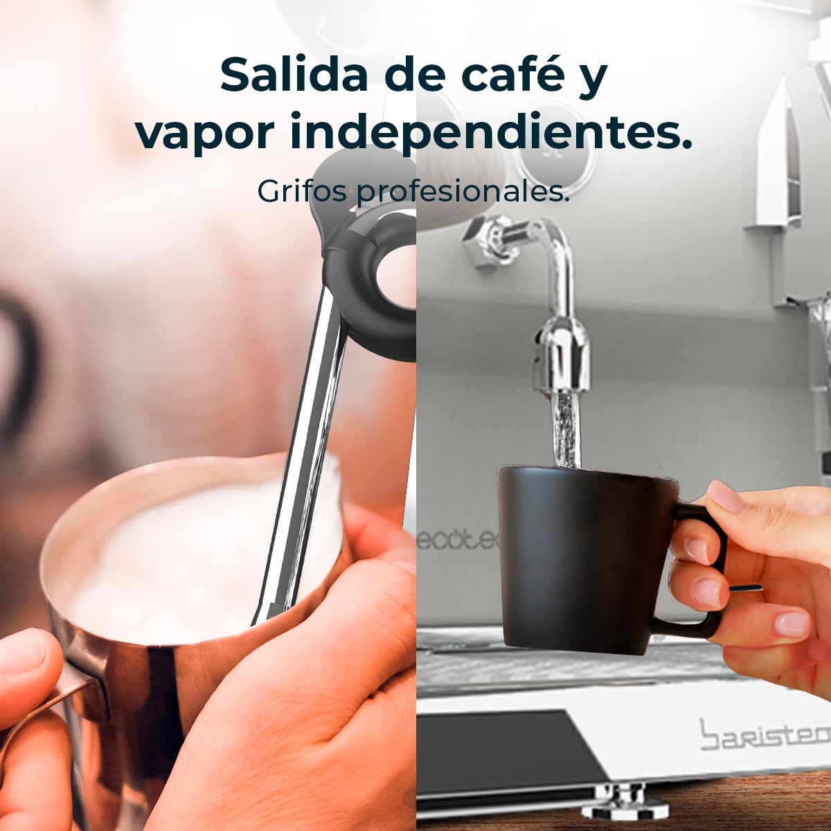 Cecotec Machine a Café Expresso Professionnelle Barista Baristeo Gastro. Pré-Infusion Réglable Pour Crème Parfaite, Pompe Rotative 9 Bars, Porte-Filtre 58 Mm, Chaudière Inox 10,5 L, Affichage PID