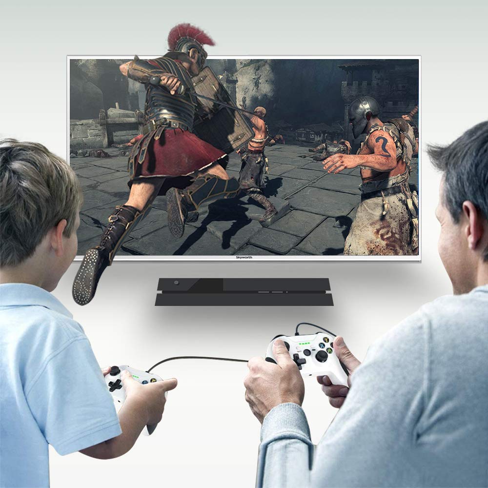 Manette filaire pour Xbox One, double vibration USB, manette de jeu filaire Xbox One, compatible avec Xbox One/S/X/PC, Windows 7/8/10, avec prise jack audio 3,5 mm (Blanc)