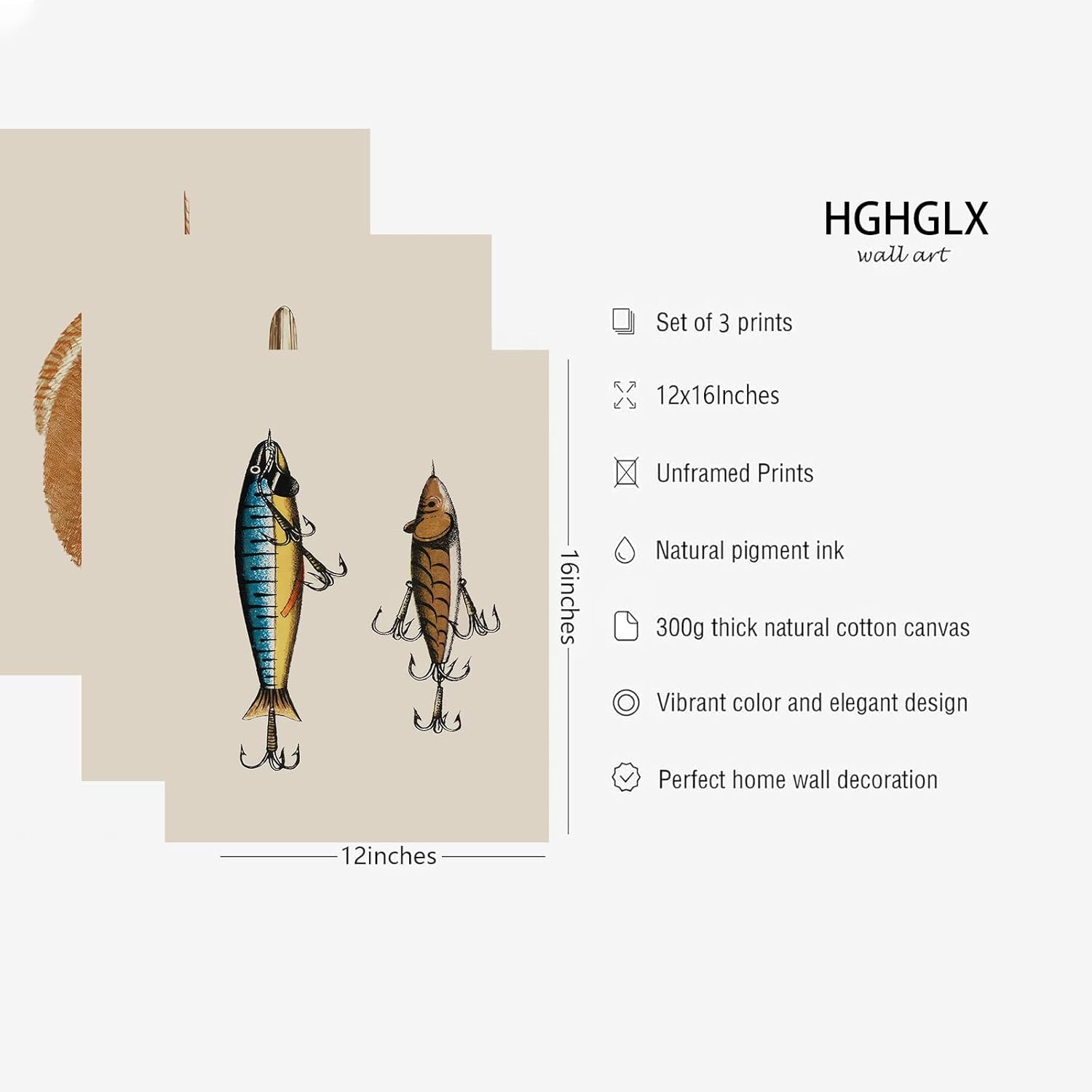 Minimalist Wall Art Coastal Cottage Poster Fishing Art Poster Fishing Enthusiast Wall Decor Retro Fishing Gear Prints Set Of 3 Angler Picture 12x16Inch UnFramed for Man Caves Office Lure Lovers' Space - Image 7