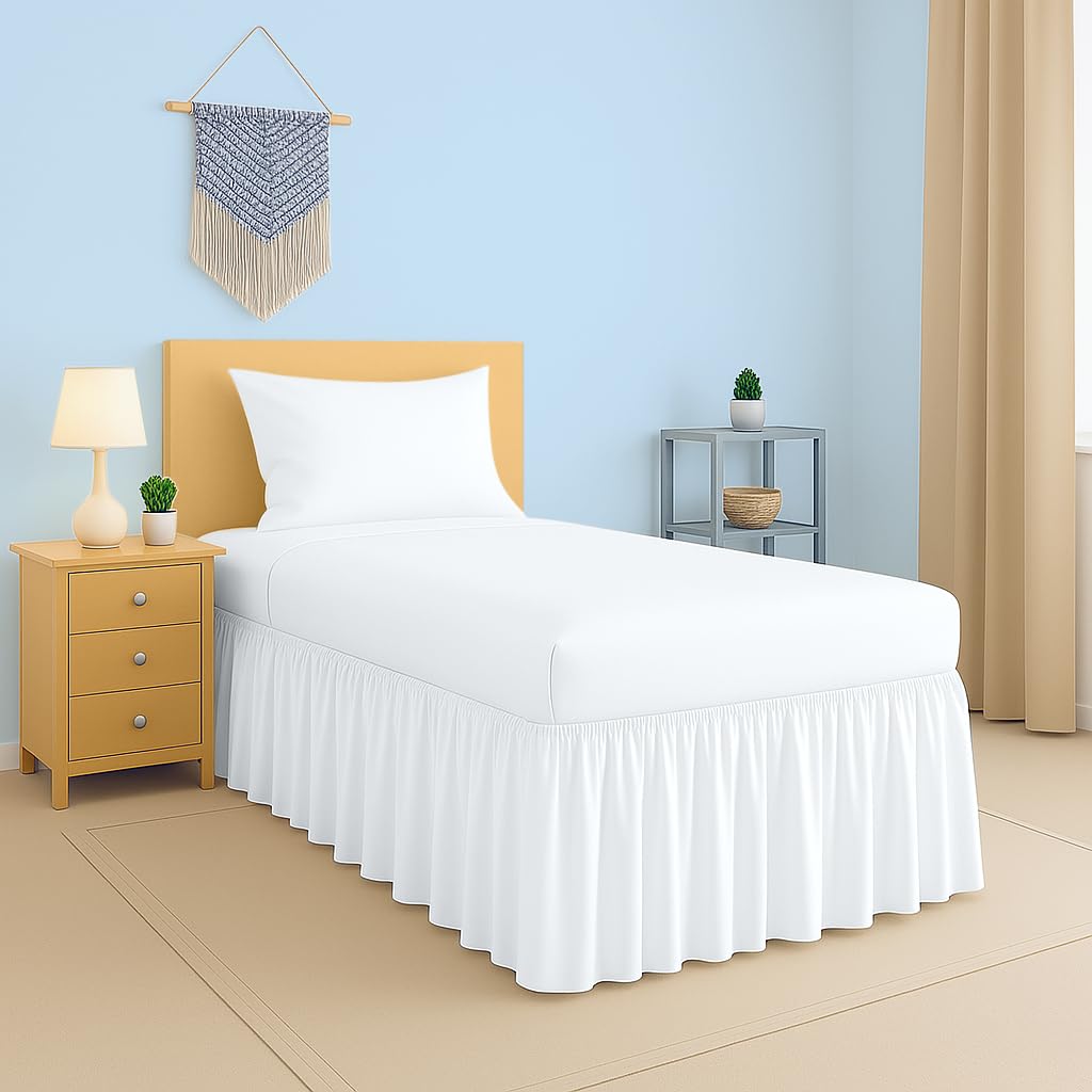 2025 Upgraded Twin XL Dorm Bed Skirt White | 100% Cotton Blend Bed Skirt with 34" Drop for College Dorm Rooms and Extra Long Twin Beds