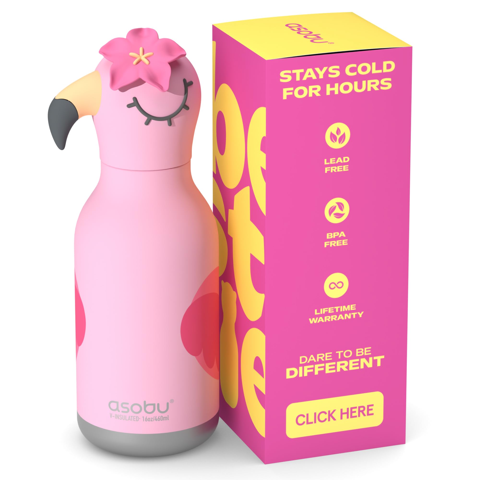 Asobu Bestie Bottle Limited Edition Collectible Kids Water Bottle with Animal Character Lid 16oz (460ml) Insulated Stainless Steel, Leakproof, Reusable with Straw Fun Gift for Girls & Boys — image 1