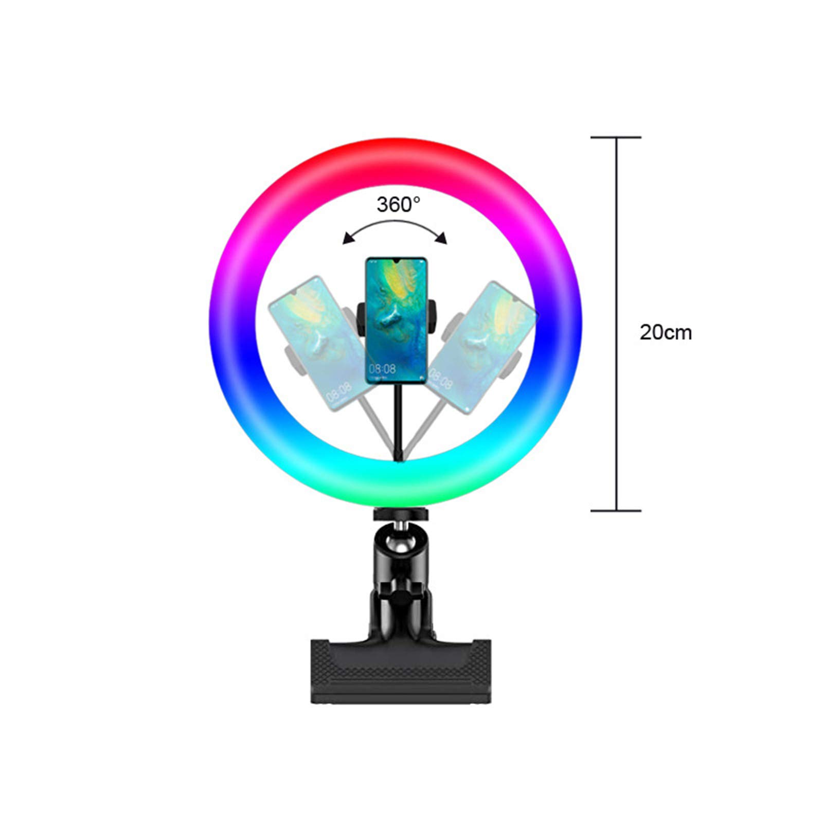 Luce ad Anello da 8" Luce per Selfie con Clip 3 Modalita` di Illuminazione Lampada Anulare Regolabile RGB Selfie Ring Light LED per Youtube,Trucco